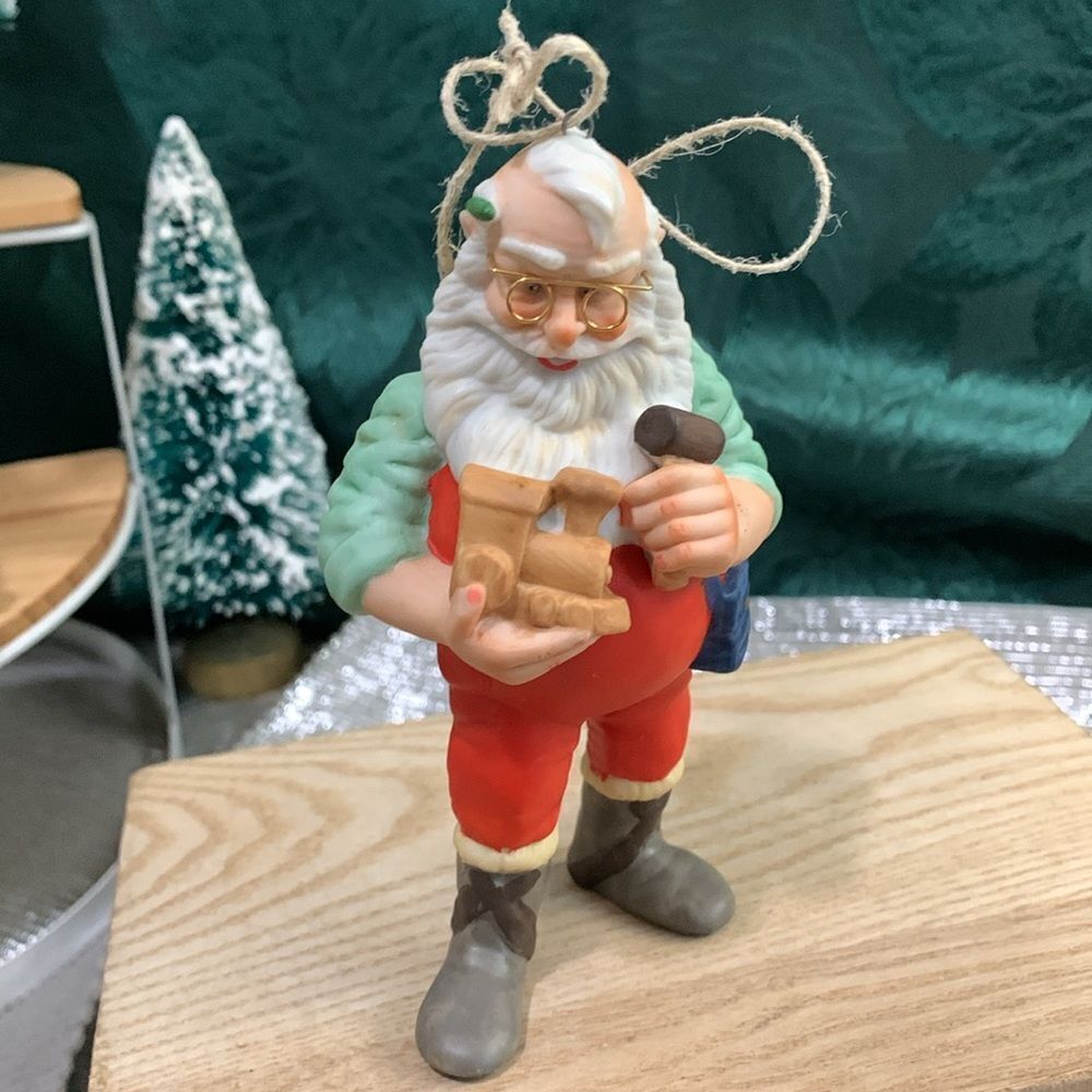 Vintage 1986 Hallmark On The Right Track Hand-Painted‎ Porcelain Santa Figure